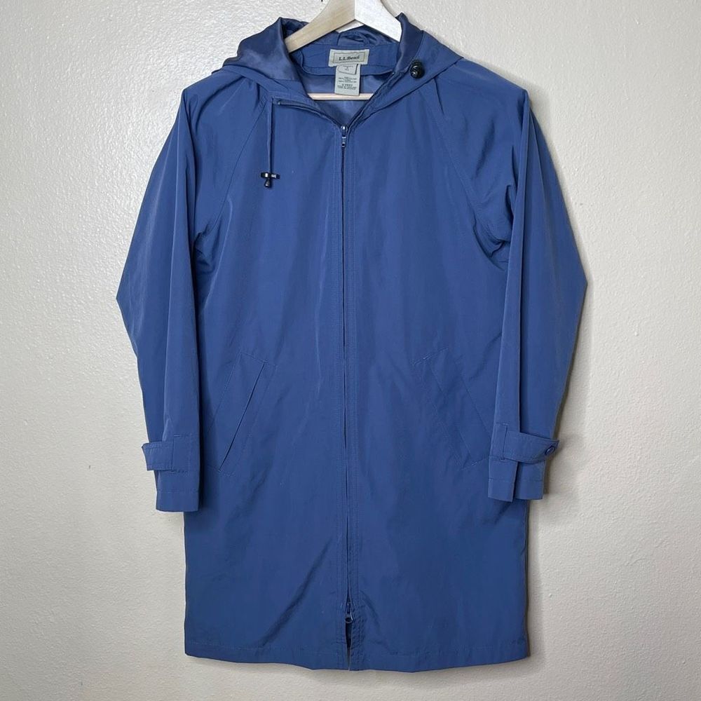 L.L. Bean Jacket Woman's Small Blue Full Zip Hooded Rain Coat Pockets Casual